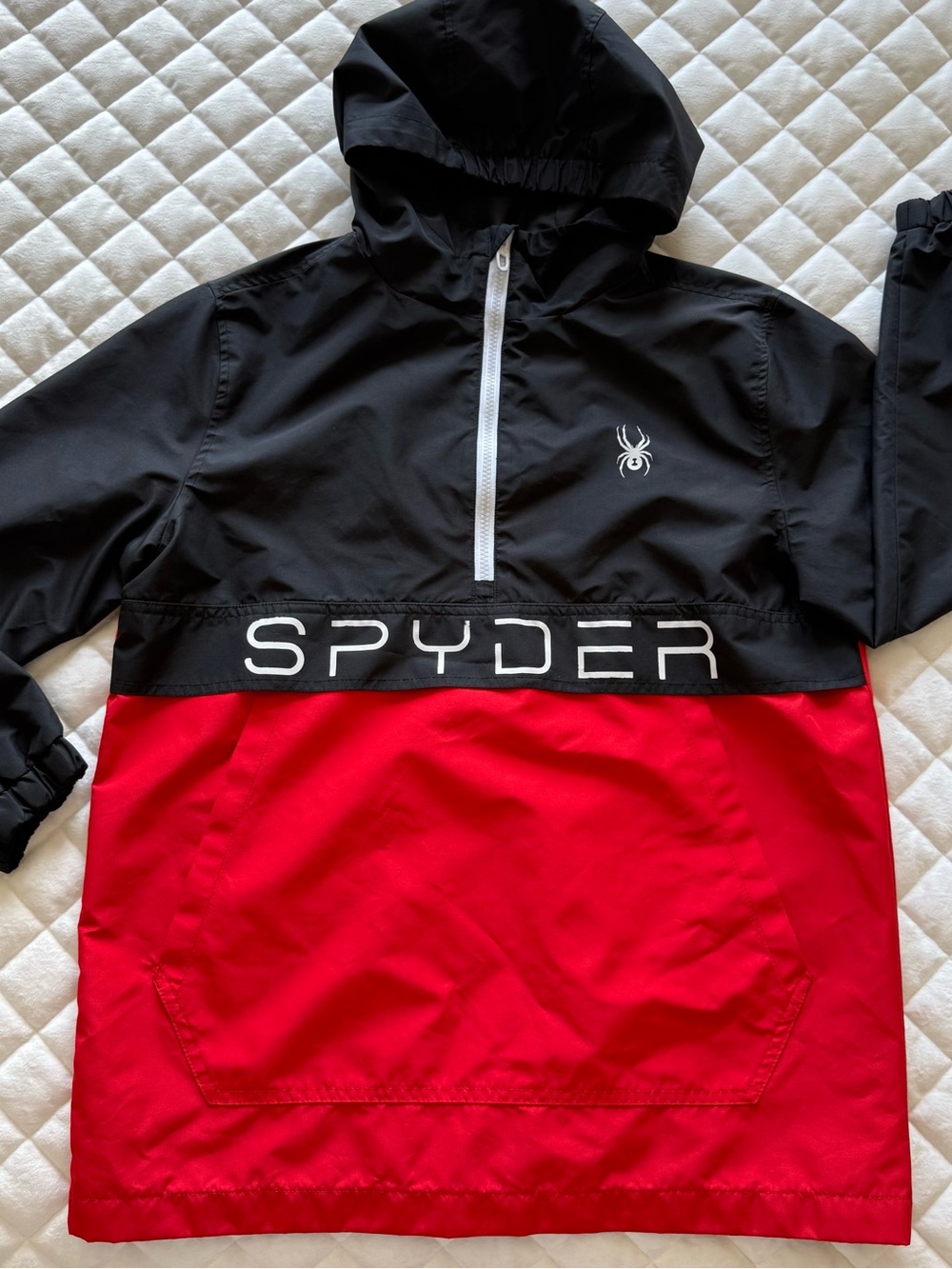 Spyder Kids Triblock Popover Windbreaker Jacket Red Black Youth Large 14/16